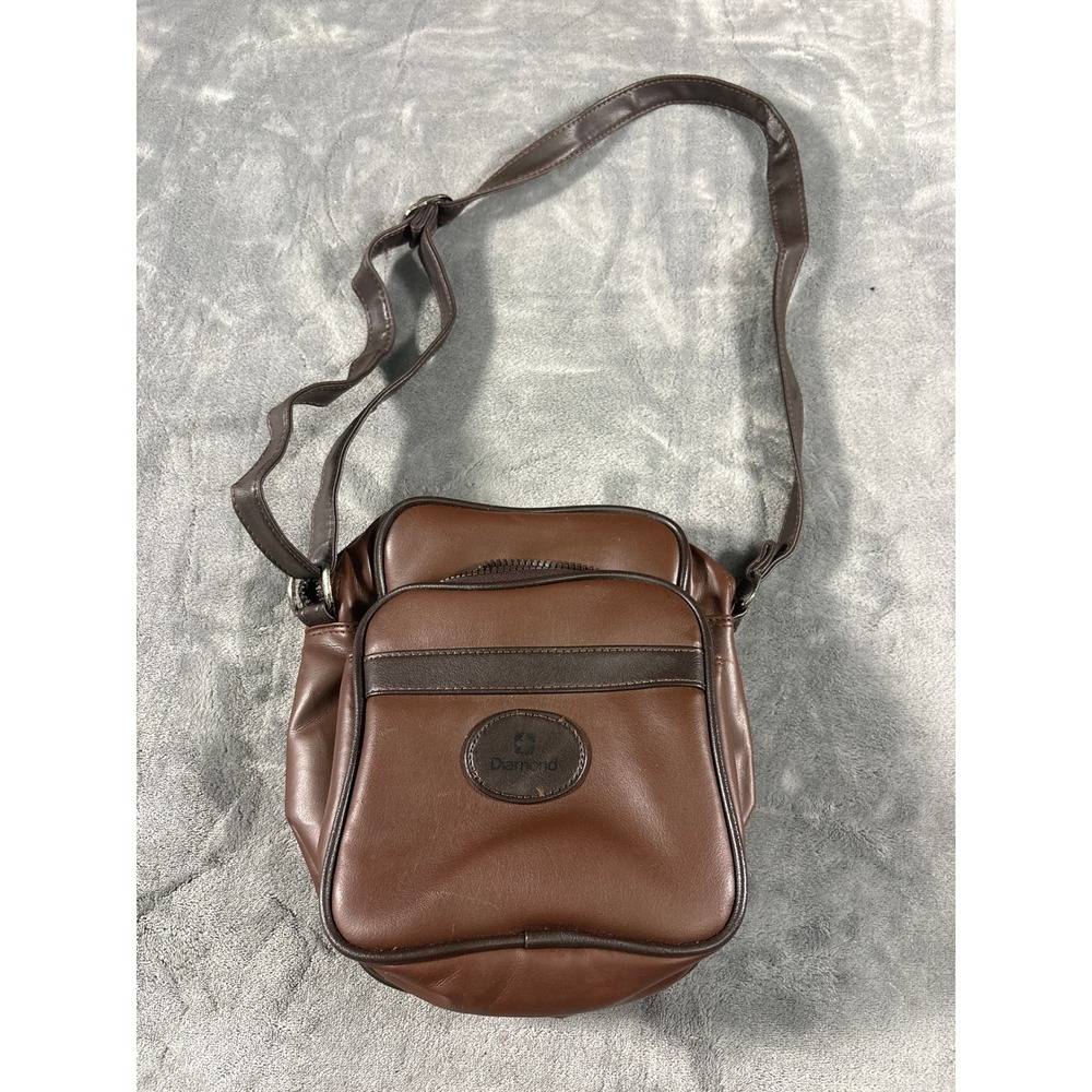 Diamond Mens Crossbody Messenger Bag Small Brown Faux Leather Adjustable Strap